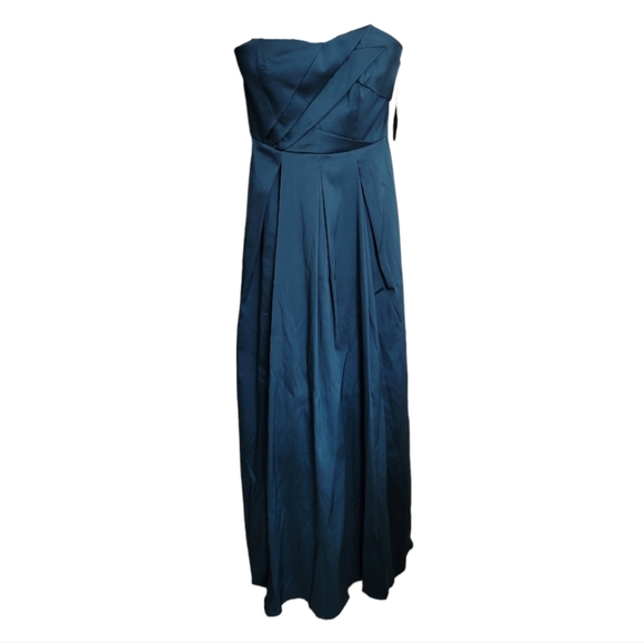 🆕️ Aidan Mattox Strapless Pleated Ball Gown in Dark Jade - Picture 5 of 16